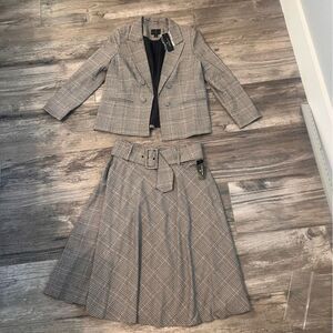Worthington 2 Piece Blazer Skirt Suit Sz PL PETITE PLAID BUSSINESS WORKWEAR NWT